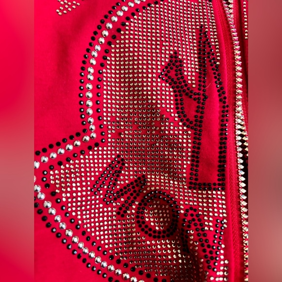 Moncler Women's Red Hoodie w/ gem Logo Detail, Size 16/Large. A few missing gems - Picture 6 of 6